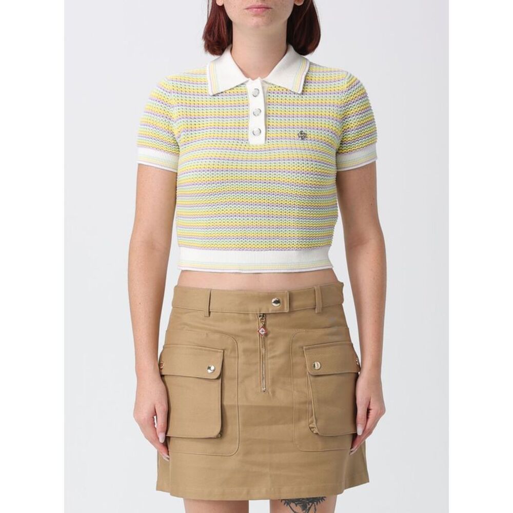 Casablanca Women Casablanca Striped Cropped Cotton Knit Polo Shirt